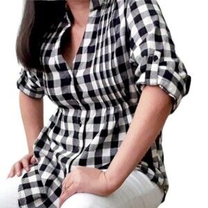 Coupe Collection Black and White Plaid Button Shirt Tie Waist Size Medium